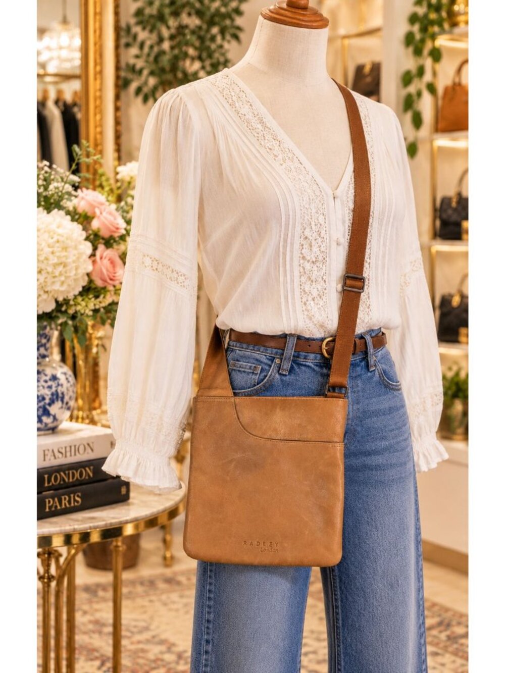 Radley London Tan Leather A-Pocket Classic Crossbody Bag British Leather Purse